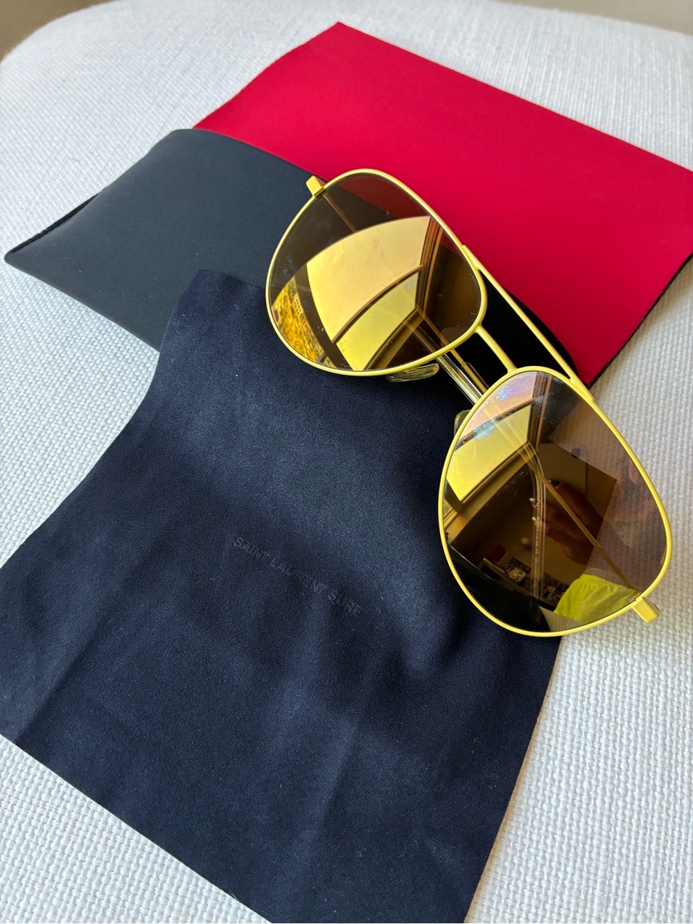 *NIB* Saint Laurent Surf 🕶️ Unisex Aviator Sunglasses Gold Yellow Frame 🏄